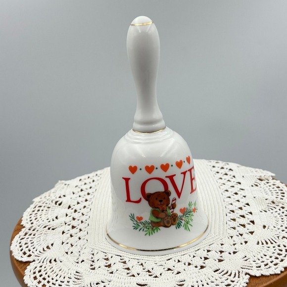 Other - Vintage 1987 Creative Circle Love Bell Sue Miyata Teddy Bear Porcelain Gold Trim